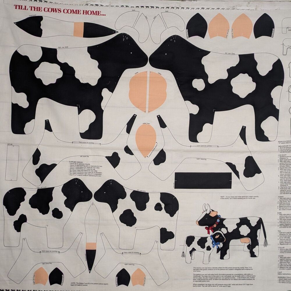 Vintage Cranston VIP Till The Cows Come Home Cow Plush Fabric Panel